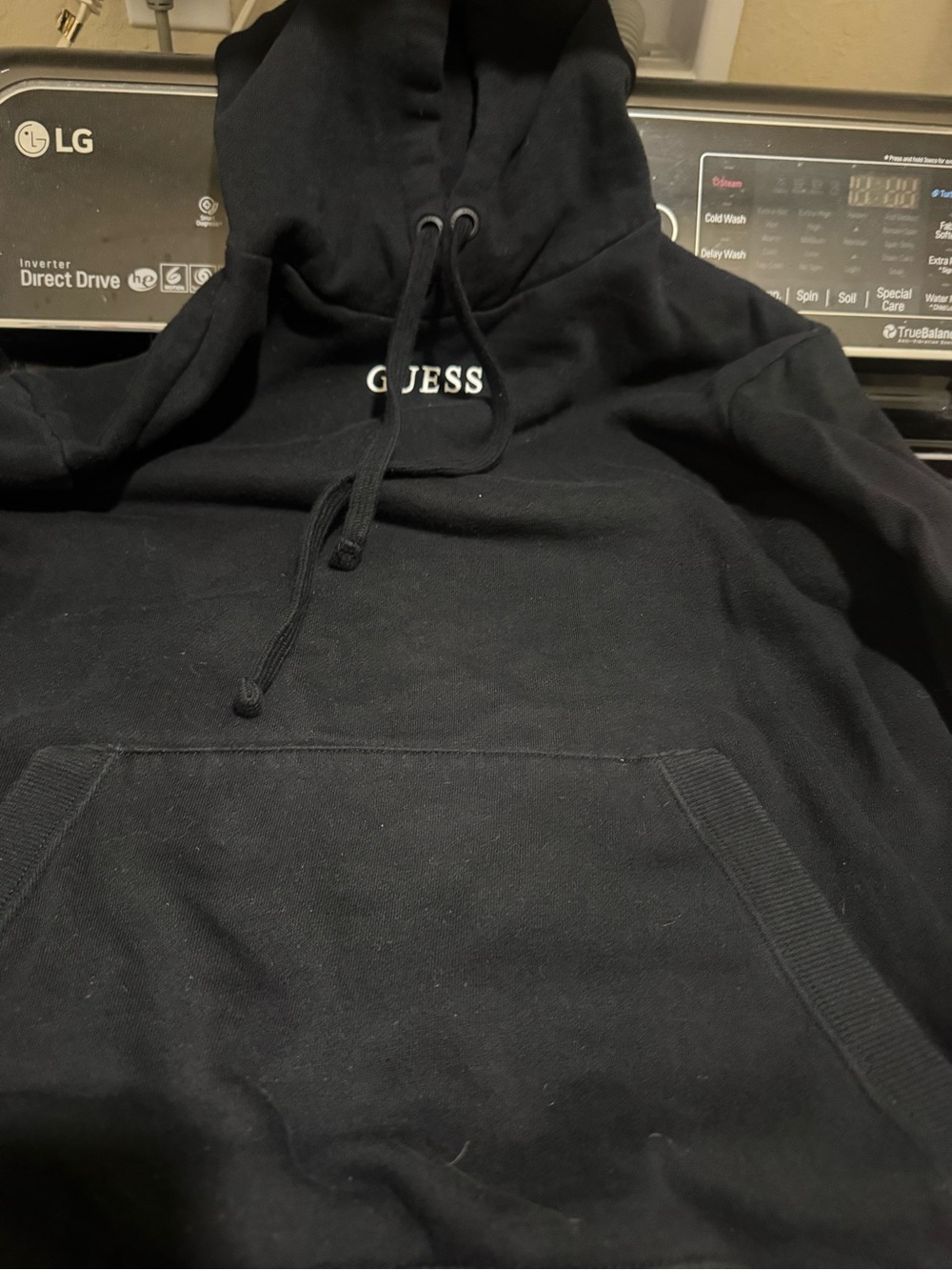 GUESS Black Crewneck Hoodie with Embroidered Logo